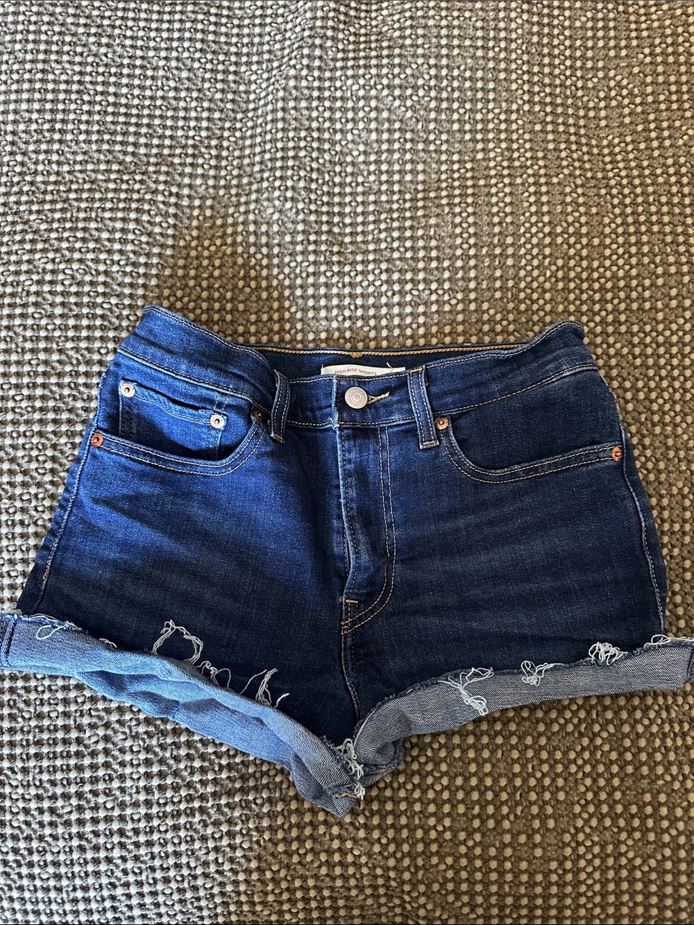 Women's Dark Blue Rolled Hem high rise Denim Shorts